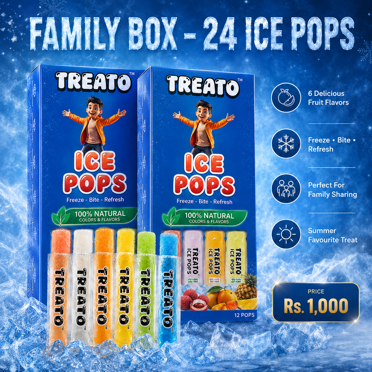Family Box (24 Pieces) – Refreshing Frozen Treats for Home | Treato Ice Pops